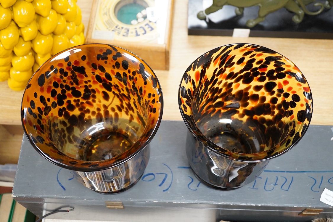 In the style of Murano, a pair of Italian hand blown ‘tortoishell’ glass vases, 31cm